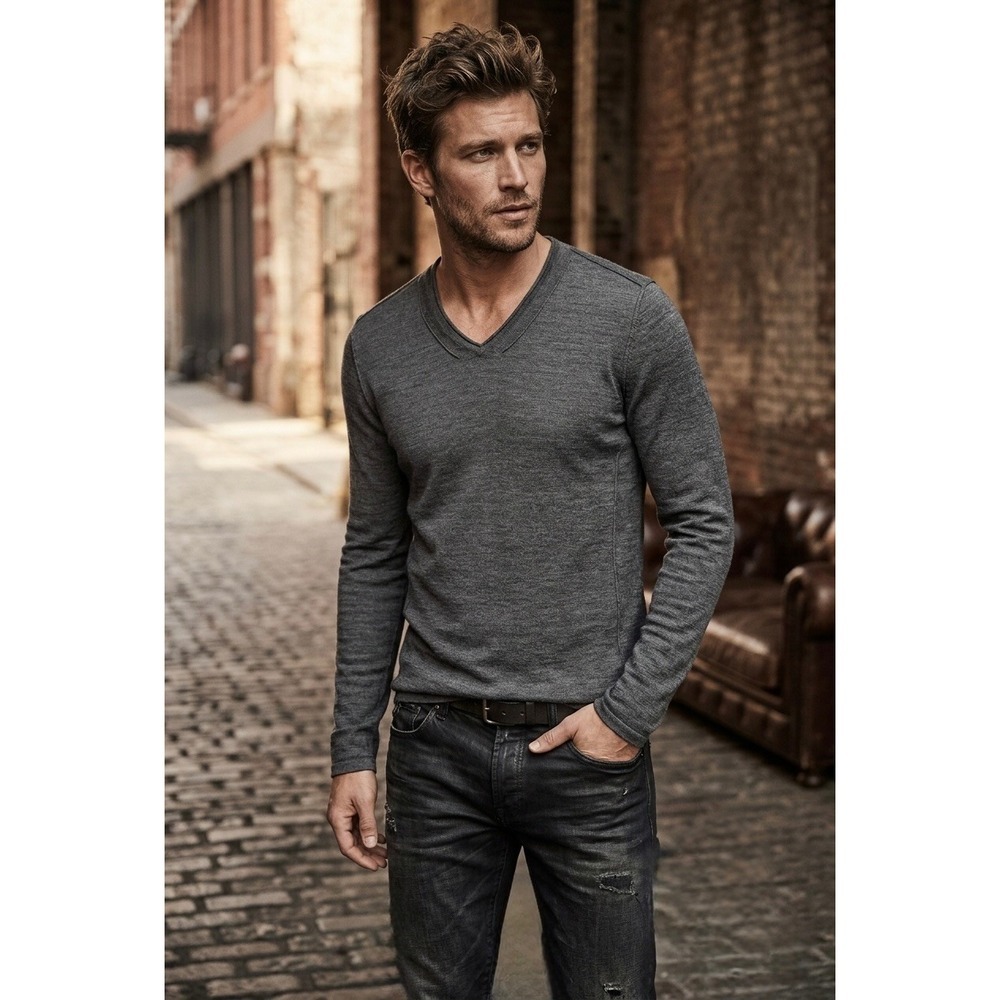 John Varvatos USA Mens Grey Wool Blend V-Neck Long Sleeve Sweater Y715Q3B Size M